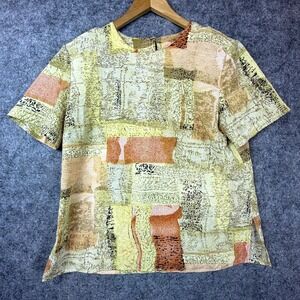 Vintage K.C. Studio Blouse Top Womens Medium Earthy Abstract Retro Artsy 90s